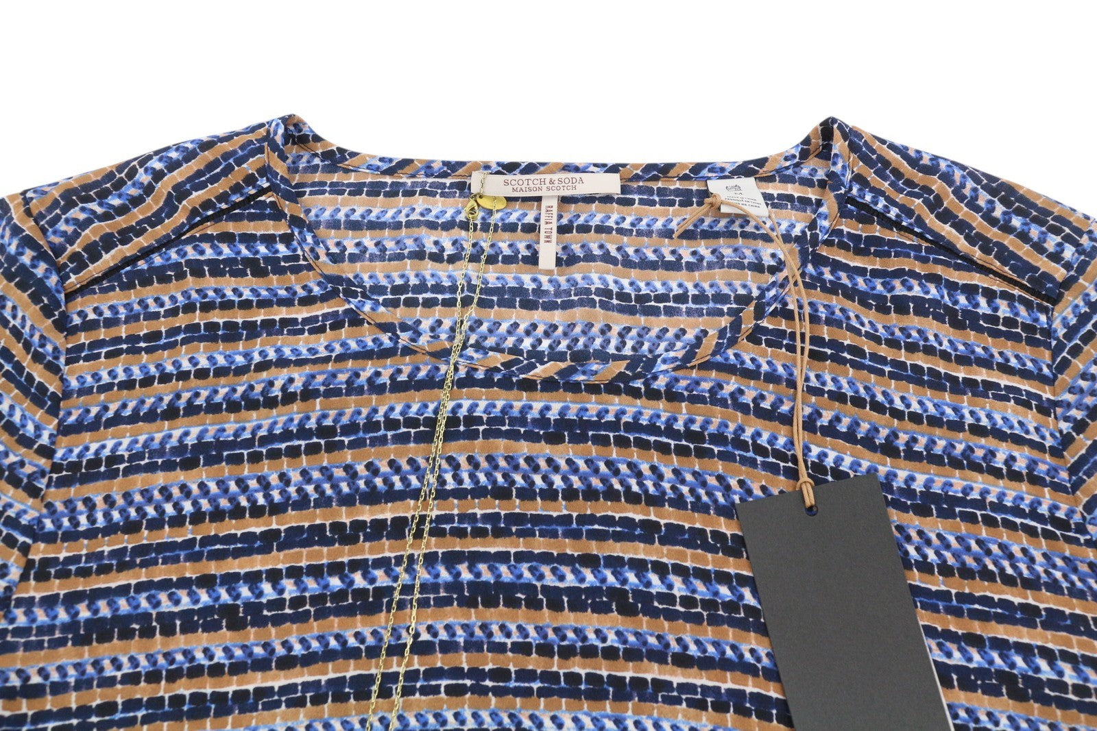 MAISON SCOTCH Raffia Town Women T-Shirt M Multicolor Stirpe Print Short Sleeve