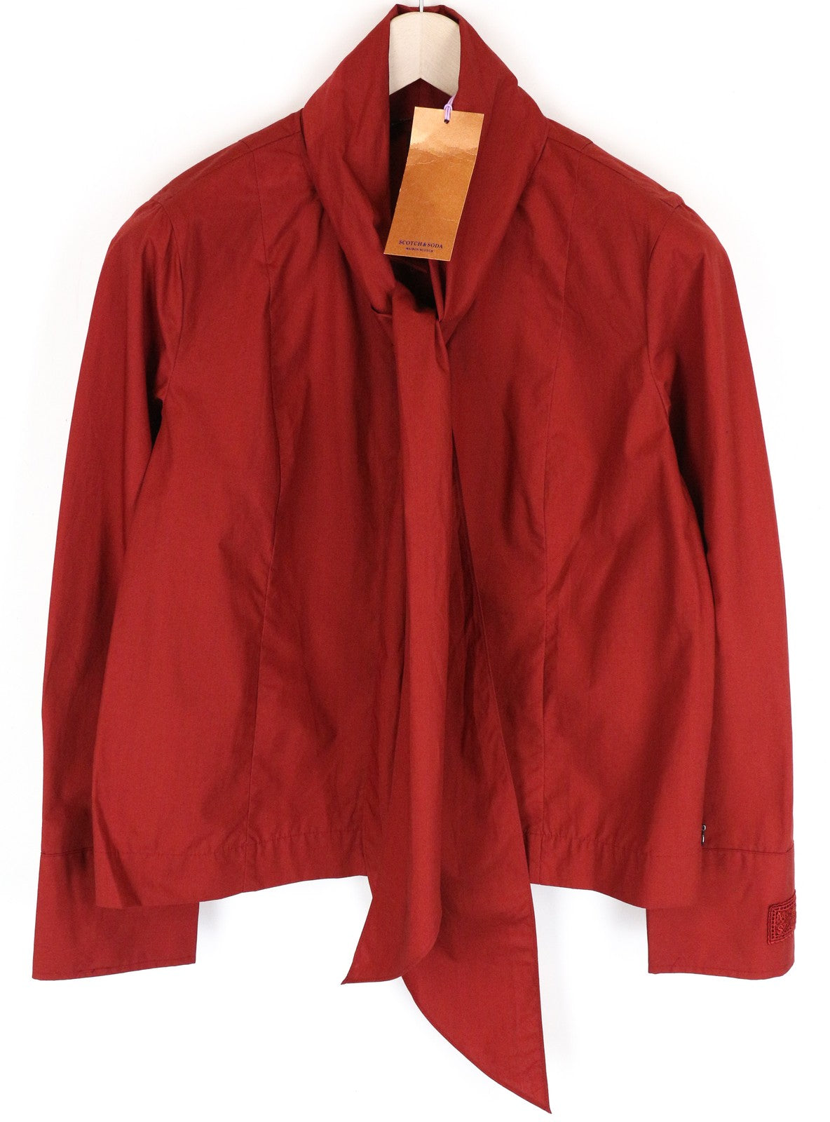 MAISON SCOTCH Women Shirt L Brick Red Long Sleeve Tied Ribbon Collar Button-Up