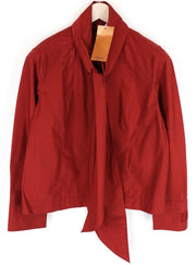 MAISON SCOTCH Women Shirt L Brick Red Long Sleeve Tied Ribbon Collar Button-Up