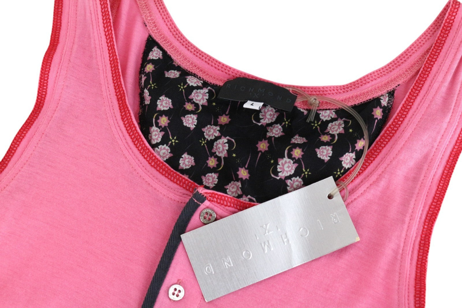 RICHMOND Men T-Shirt L Fuchsia Pink Chest Pocket Floral Melange Thin Cotton