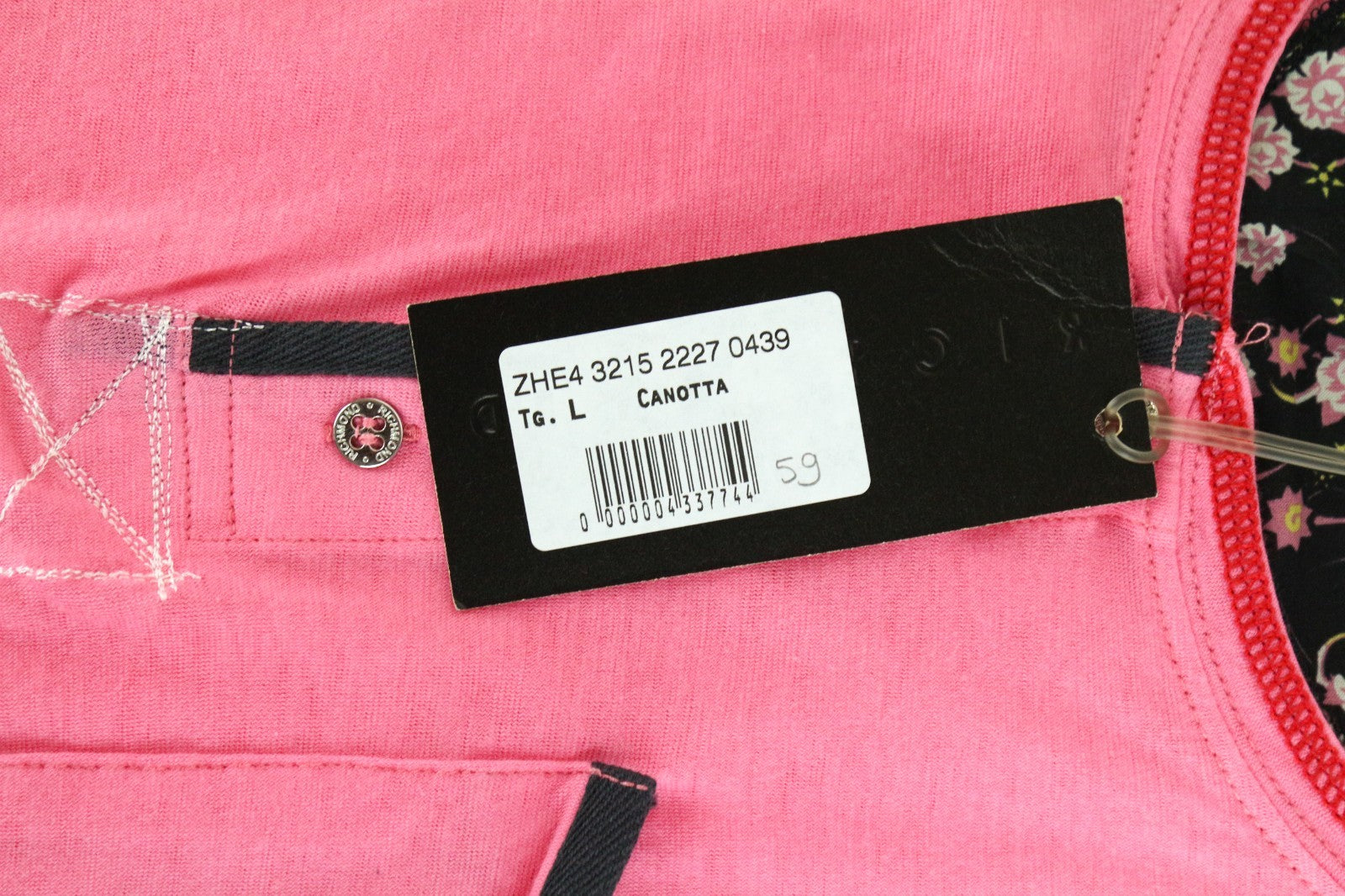 RICHMOND Men T-Shirt L Designer Fuchsia Pink Melange Floral Lightweight Cotton