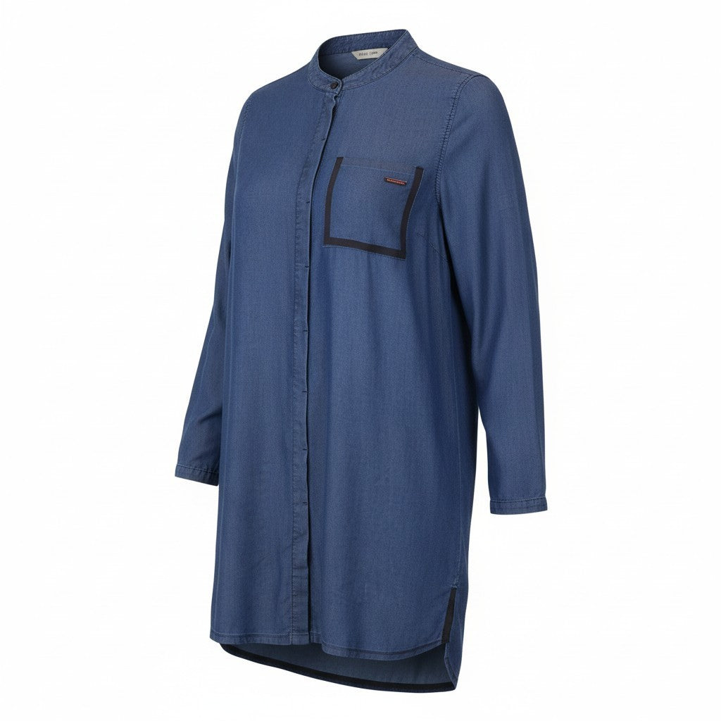 SWEATY BETTY Kvasir Luxe Shirt Women Dress M Blue Denim Look Button Mid-Length