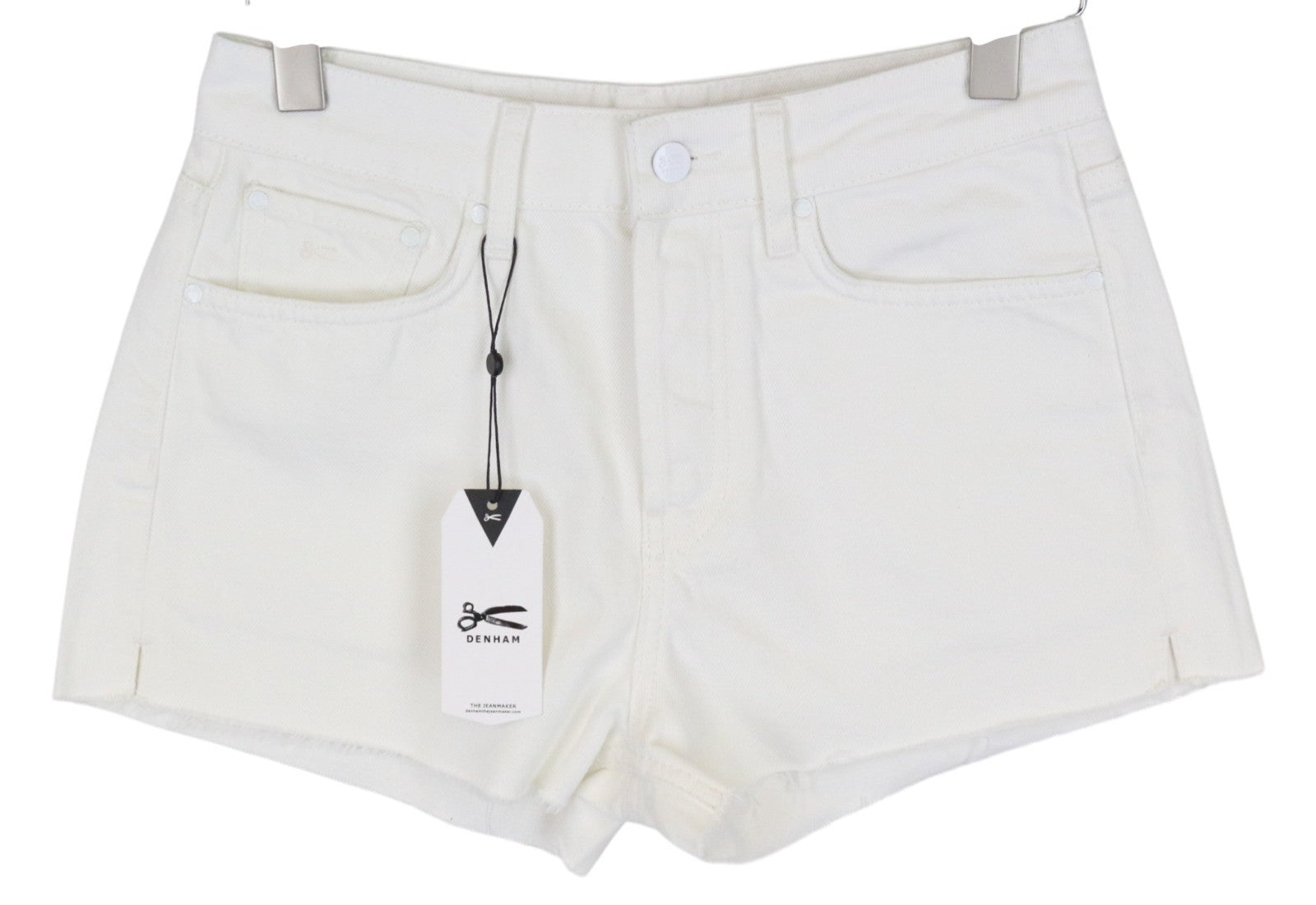 DENHAM Melrose Women Shorts W27 Distressed Off-White Classic Denim Buttoned