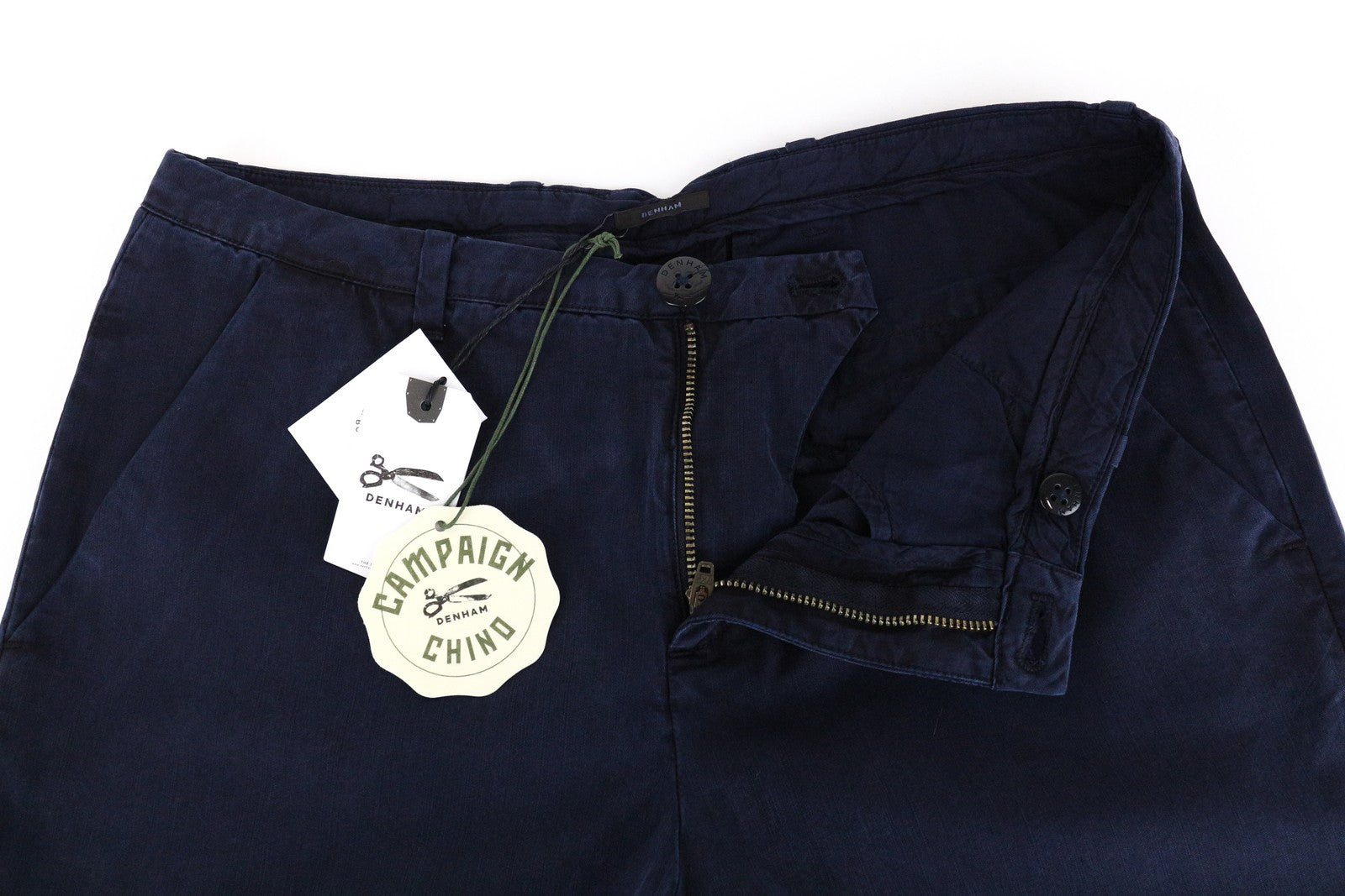 DENHAM Ocean Women Trousers S Zipped Chino Navy Classic Cotton Embroidered