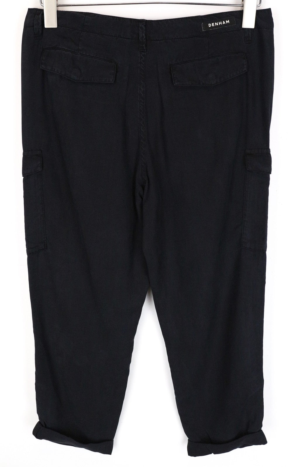 DENHAM Tara Women Trousers W25/L26 Shadow Black Cargo Classic Thin Turn-Up