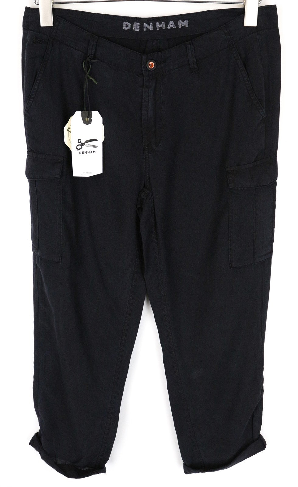 DENHAM Tara Women Trousers W25/L26 Shadow Black Cargo Classic Thin Turn-Up