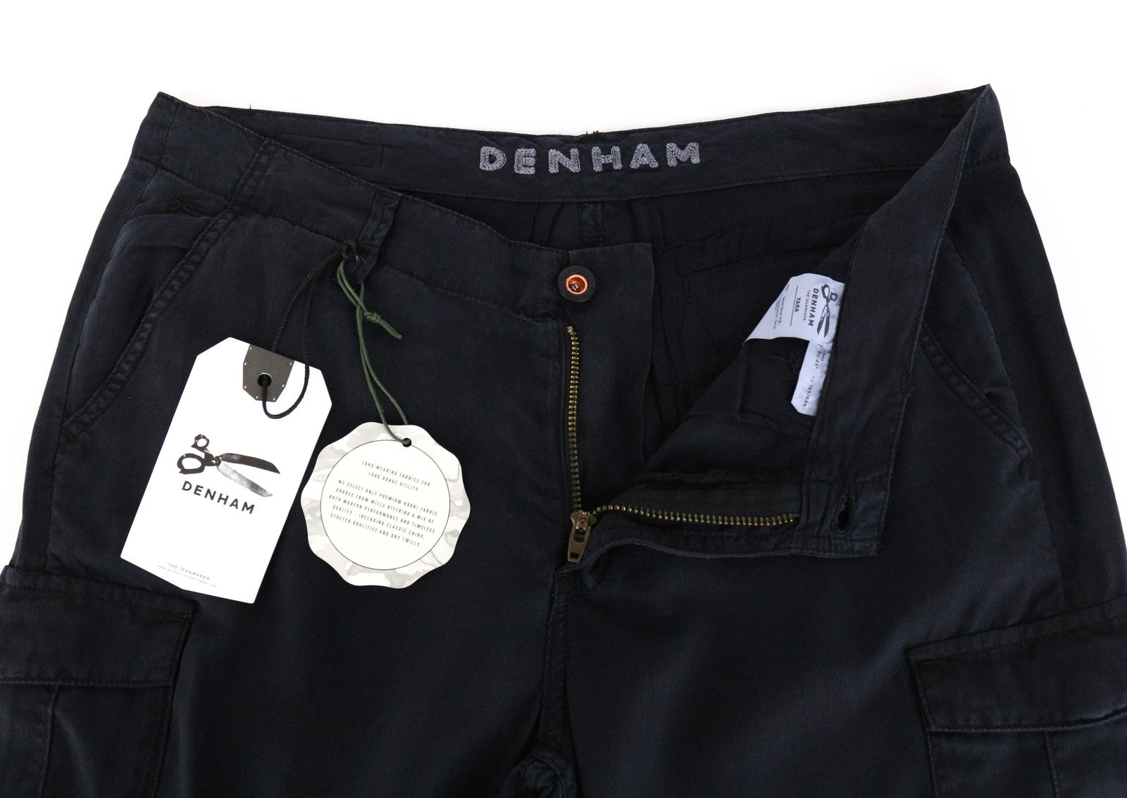 DENHAM Tara Women Trousers W25/L26 Shadow Black Cargo Classic Thin Turn-Up