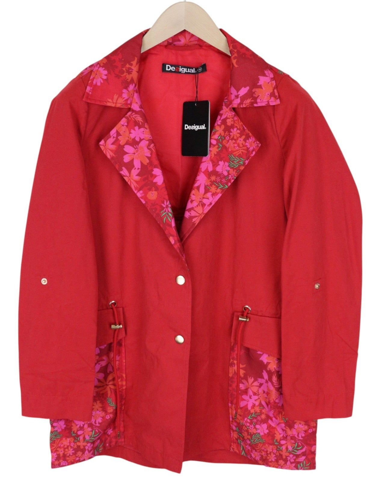DESIGUAL Delphine Women Jacket EU38 Trench Melange Floral Mid-Length Red
