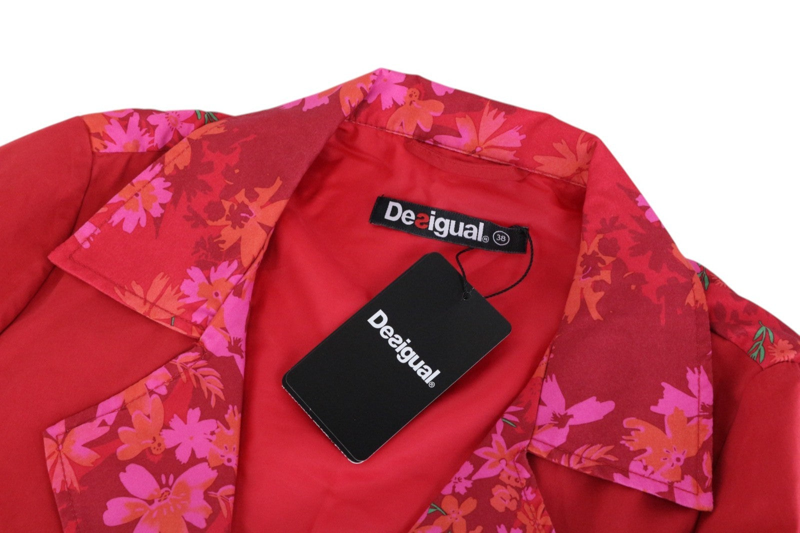 DESIGUAL Delphine Women Jacket EU38 Trench Melange Floral Mid-Length Red