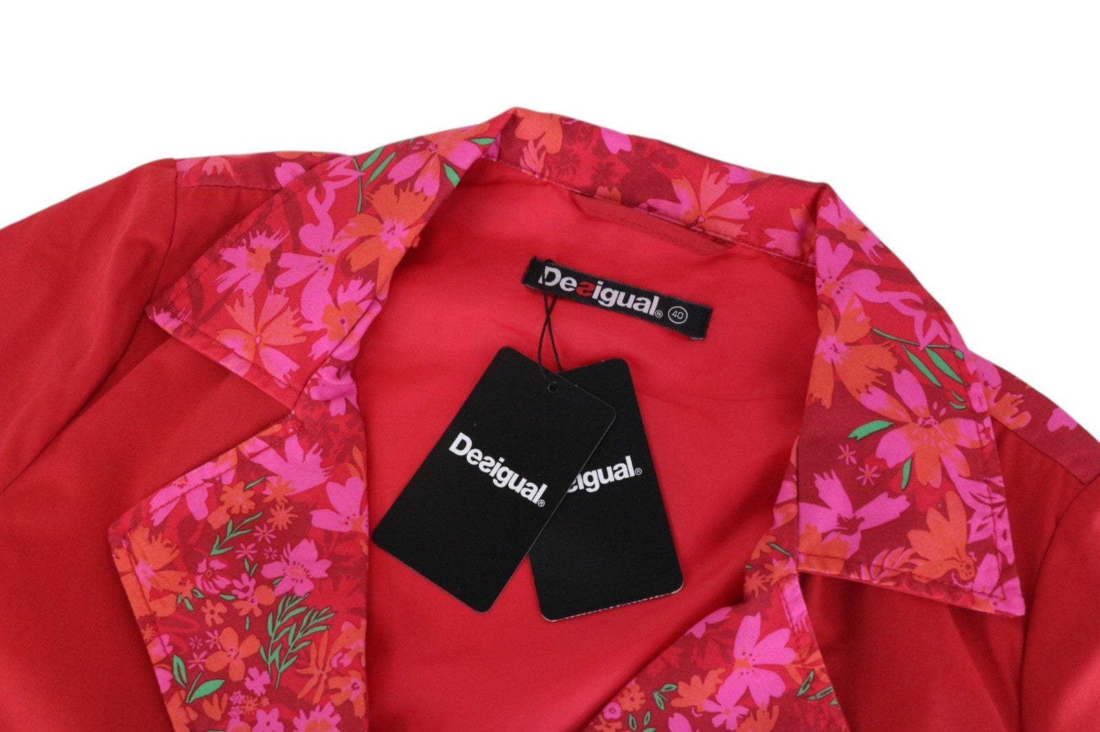 DESIGUAL Delphine Women Jacket EU40 Melange Red Trench Floral Mid-Length