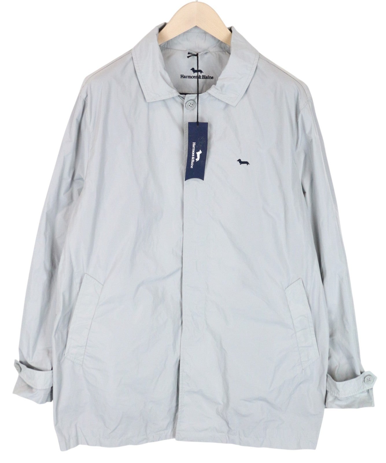 HARMONT & BLAINE Men Jacket XL Trench Embroidered Classic Light Grey Mid-Length