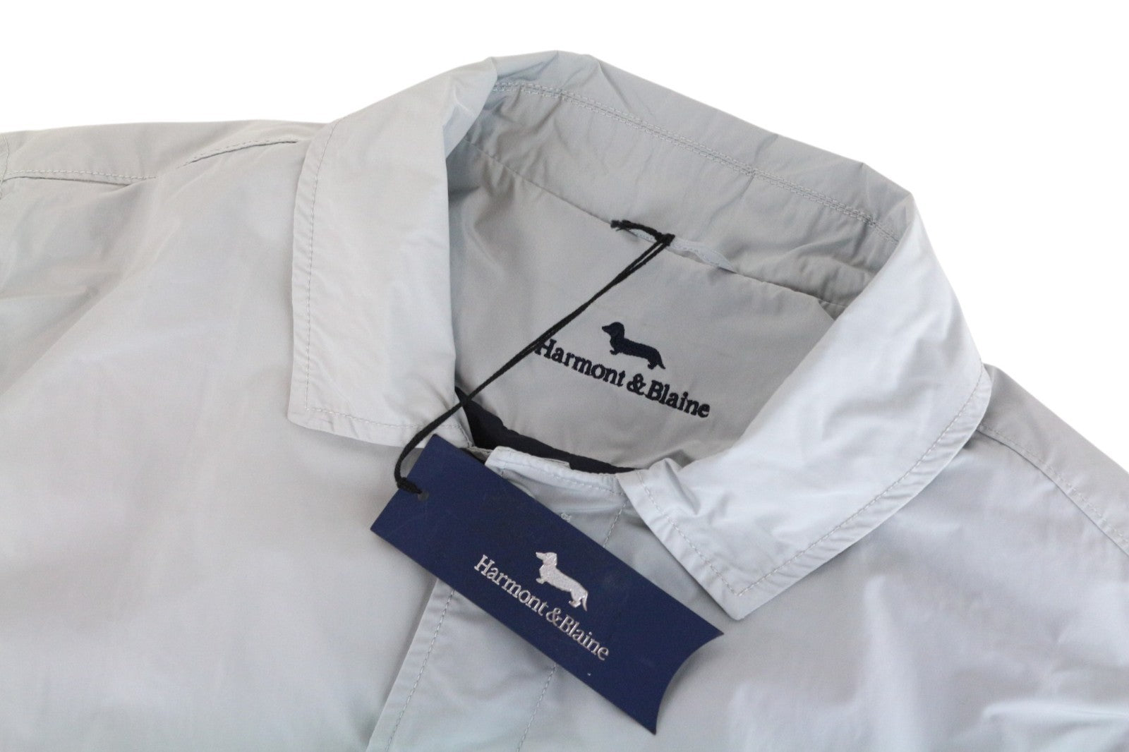 HARMONT & BLAINE Men Jacket XL Trench Embroidered Classic Light Grey Mid-Length