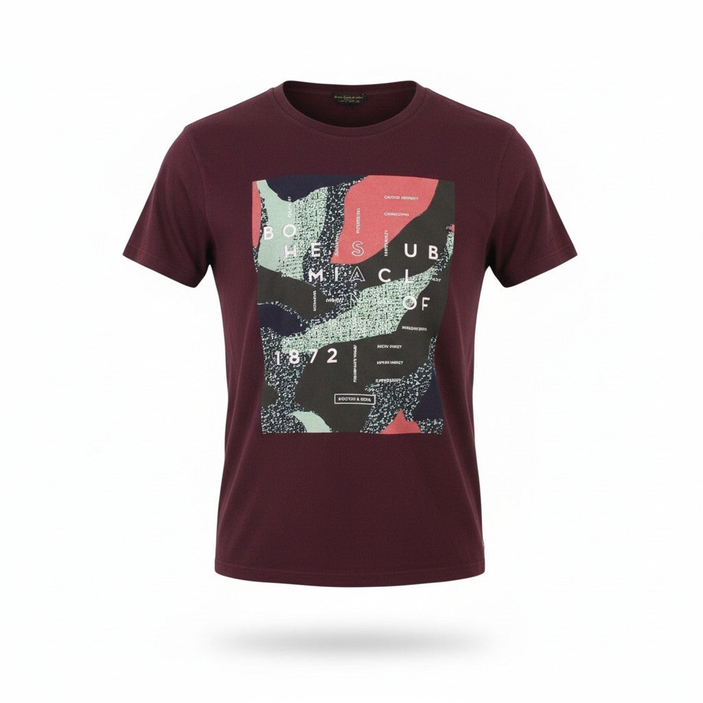SCOTCH & SODA Ams Couture Men T-Shirt S Dark Red Pure Cotton Short Sleeved