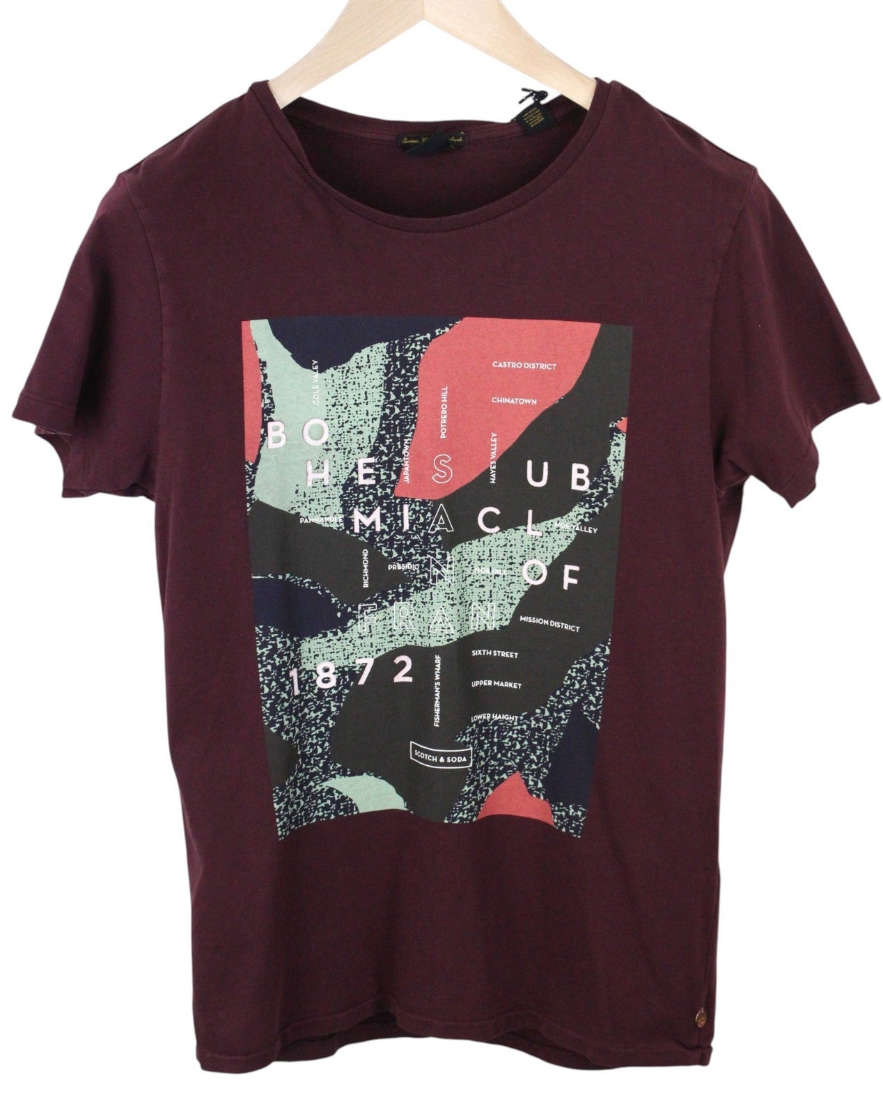 SCOTCH & SODA Ams Couture Men T-Shirt S Dark Red Pure Cotton Short Sleeved