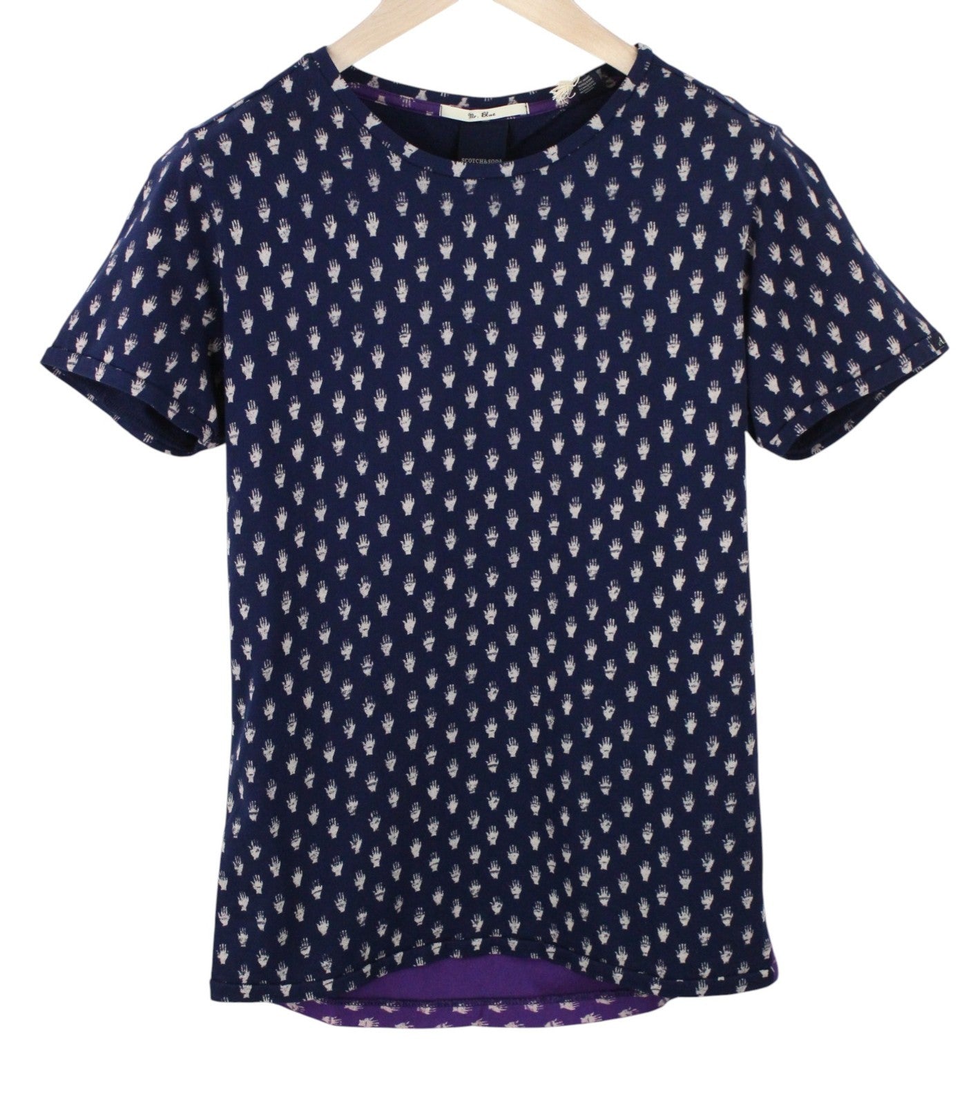 SCOTCH & SODA Ams Blauw Men T-Shirt S Purple Blue Pattern Short Sleeve Cotton