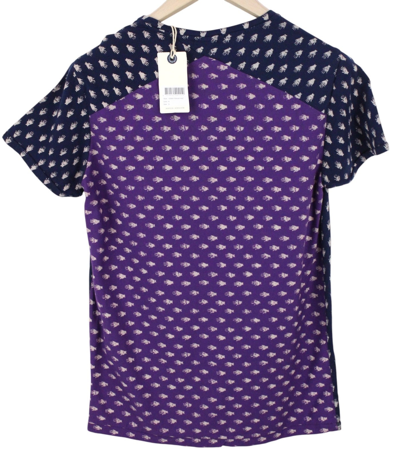 SCOTCH & SODA Ams Blauw Men T-Shirt S Purple Blue Pattern Short Sleeve Cotton