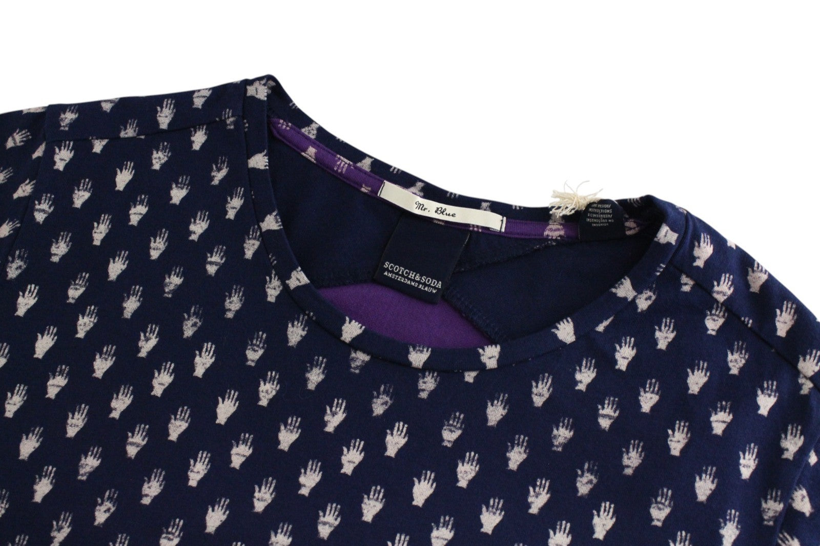 SCOTCH & SODA Ams Blauw Men T-Shirt S Purple Blue Pattern Short Sleeve Cotton