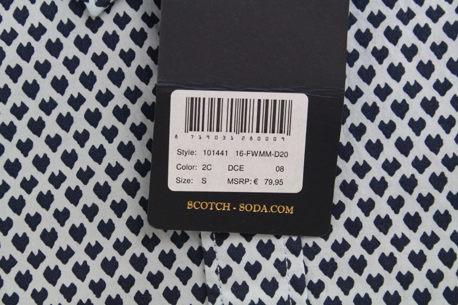 SCOTCH & SODA Ams Couture Men Shirt S Blue Pure Cotton Patterned Long Sleeve