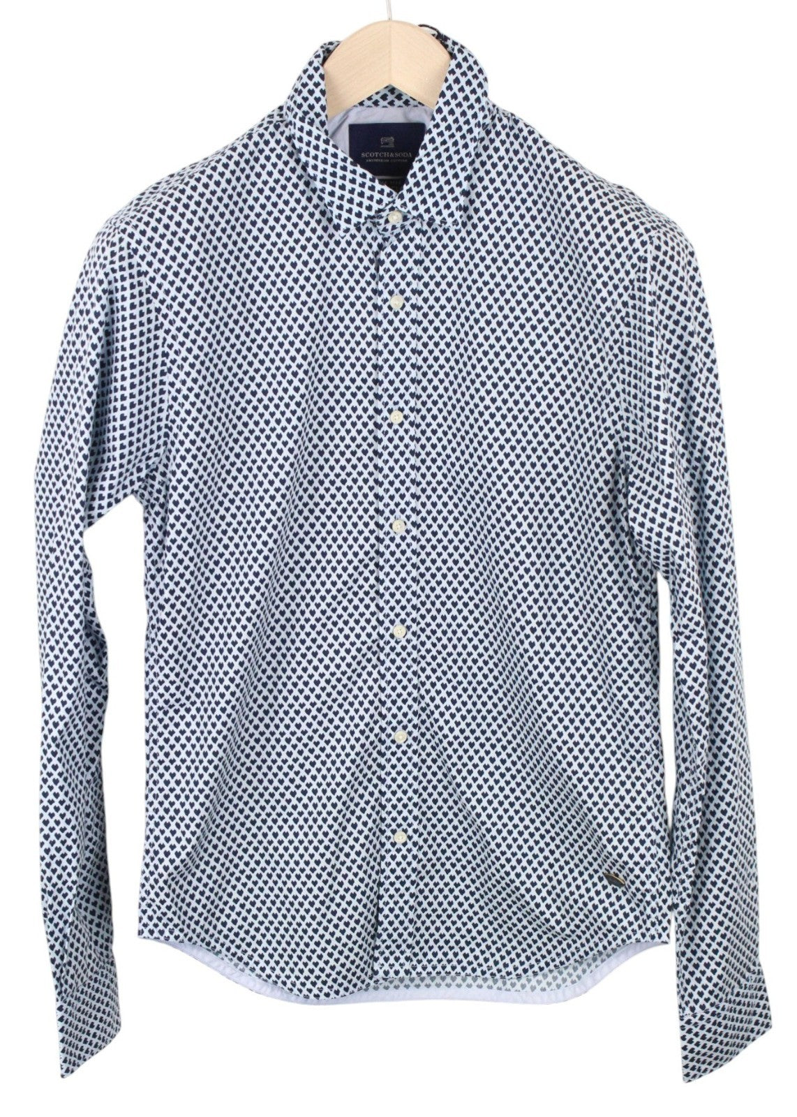 SCOTCH & SODA Ams Couture Men Shirt M Blue Pure Cotton Pattern Long Sleeve