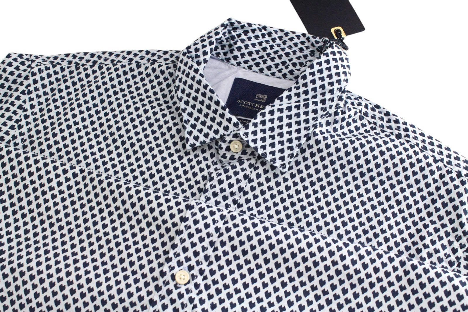 SCOTCH & SODA Ams Couture Men Shirt M Blue Pure Cotton Pattern Long Sleeve