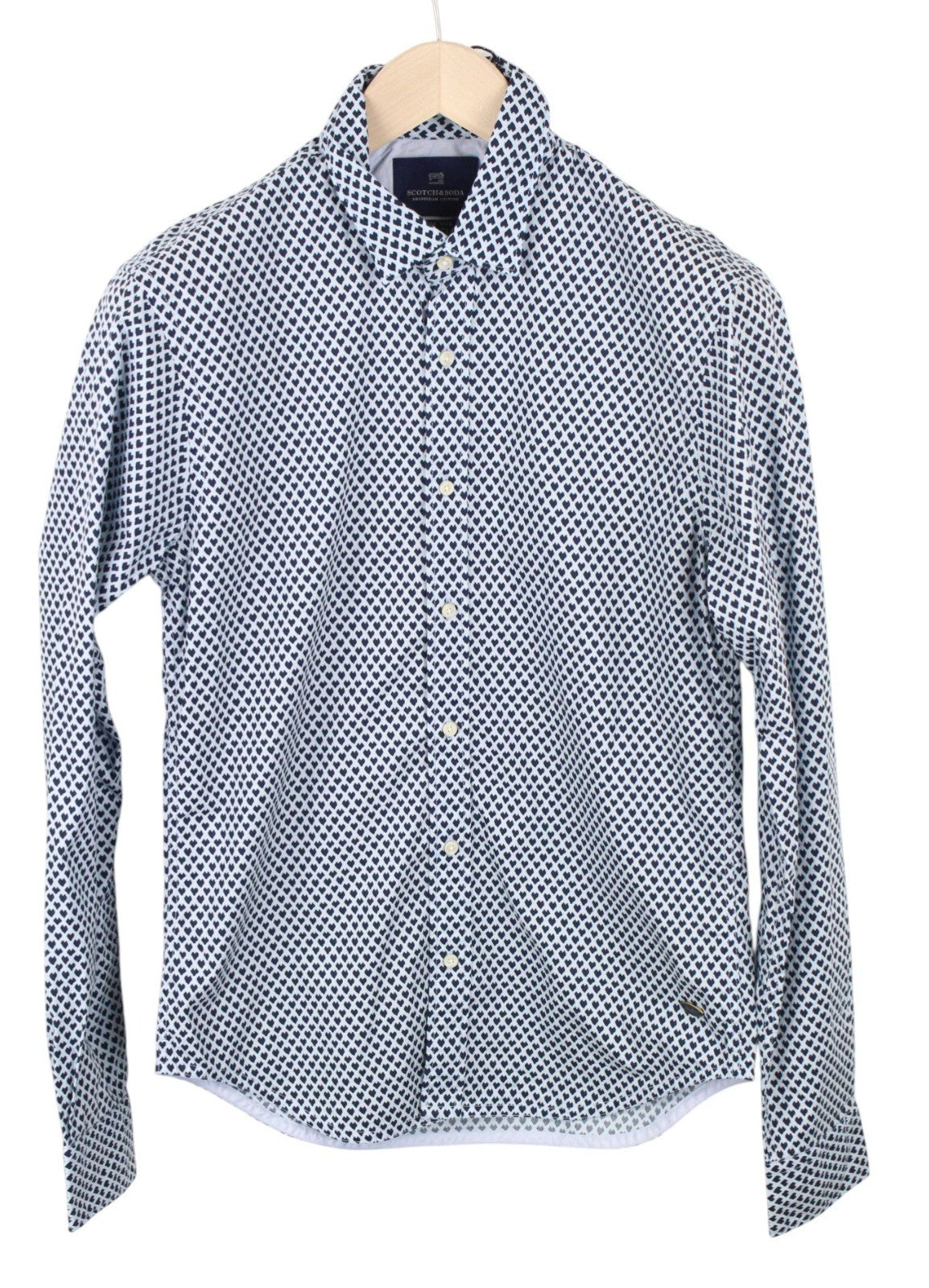 SCOTCH & SODA Ams Couture Men Shirt M Blue Pure Cotton Pattern Long Sleeved