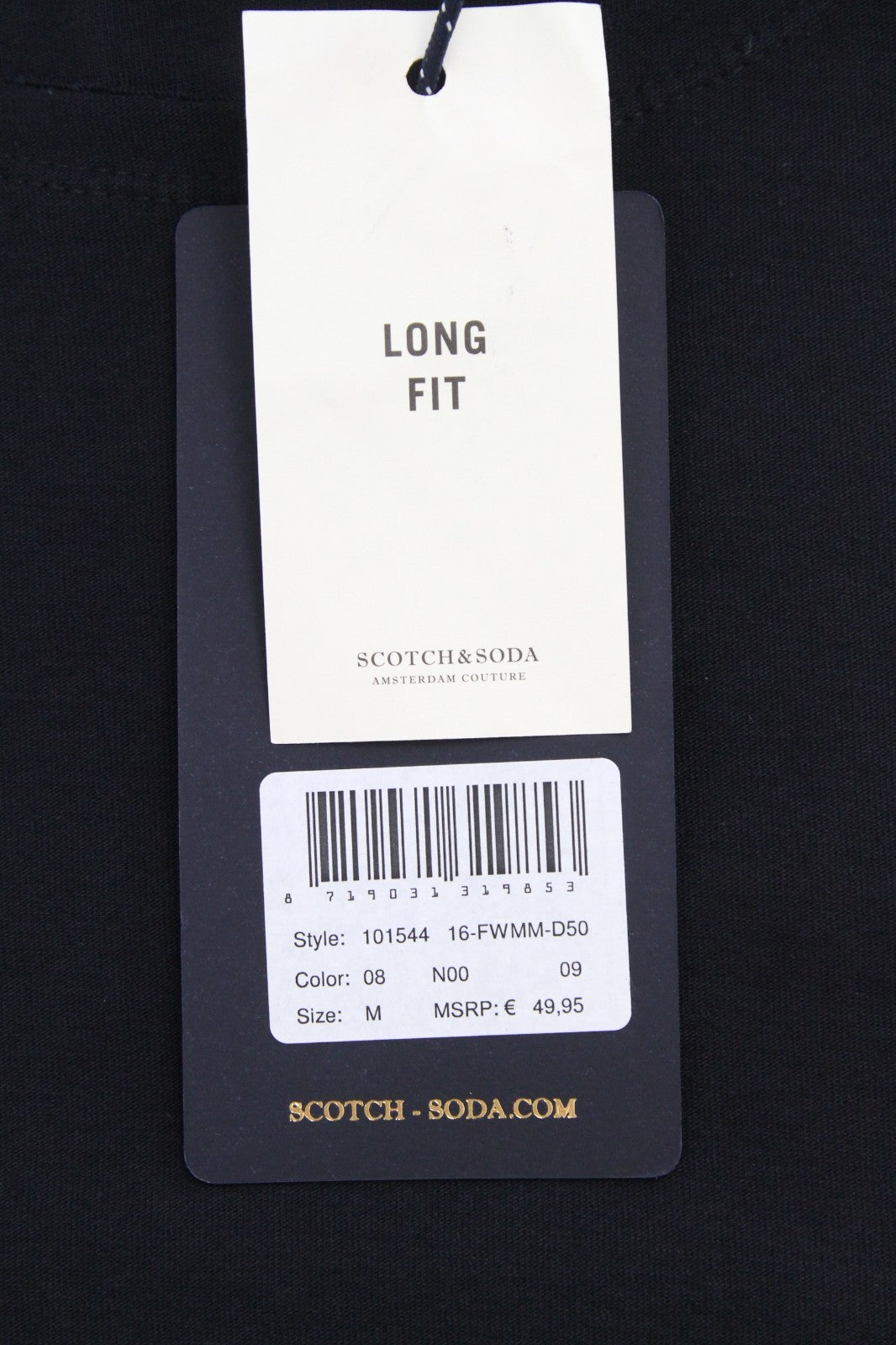 SCOTCH & SODA Ams Couture Men T-Shirt M Black Pure Cotton Long Fit Pull On