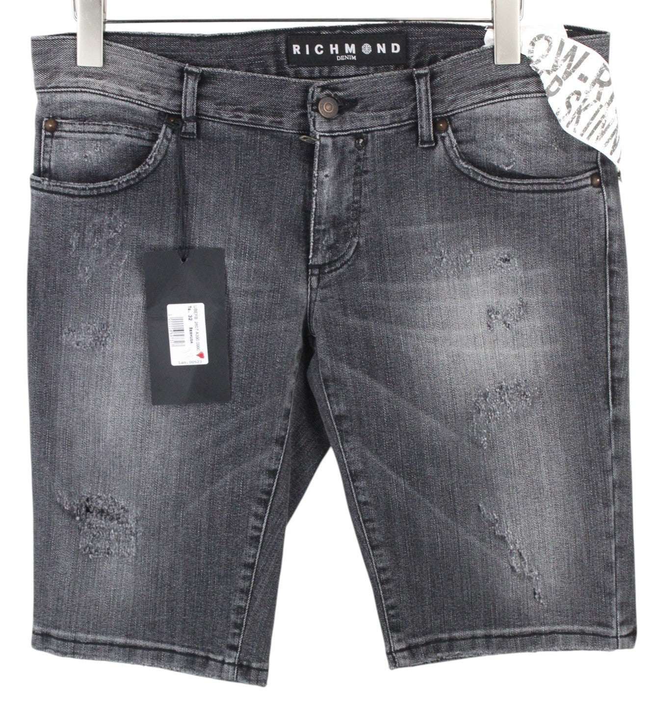 RICHMOND  Men Shorts 32 Grey Skinny Cotton Blend Low Rise Distressed Washed