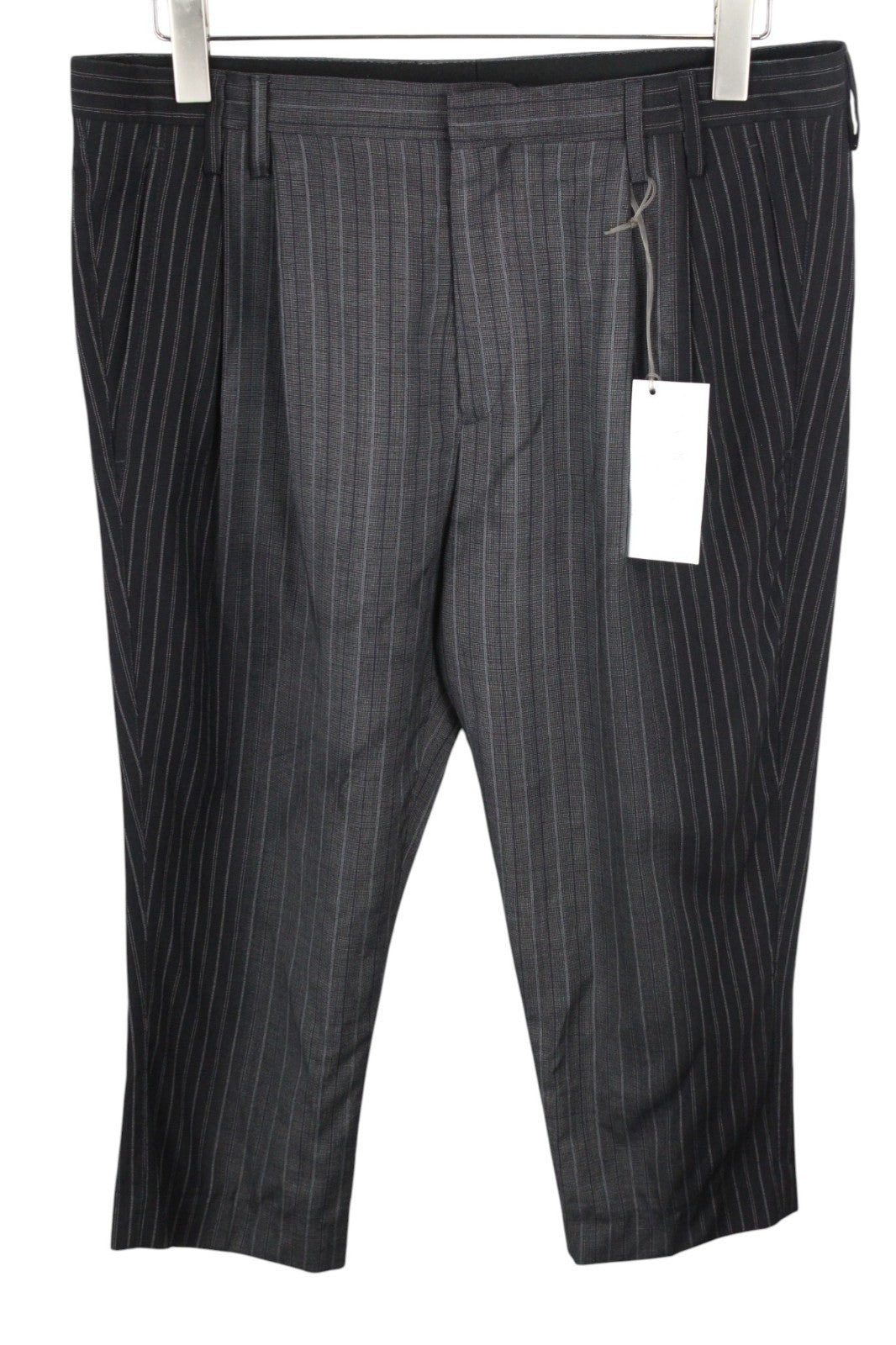 RICHMOND  Men Trousers 48 Grey Pure Wool Striped Pleated Front Cropped