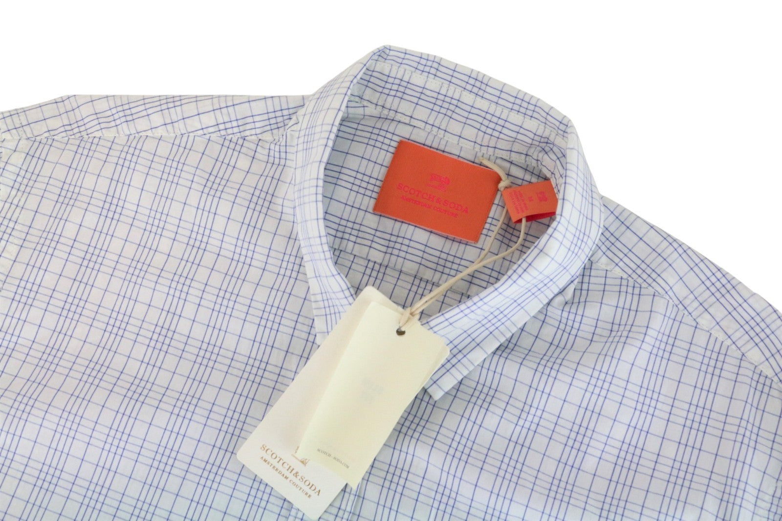 SCOTCH & SODA Ams Couture Men Shirt M Slim Collared Cotton Blue Checked