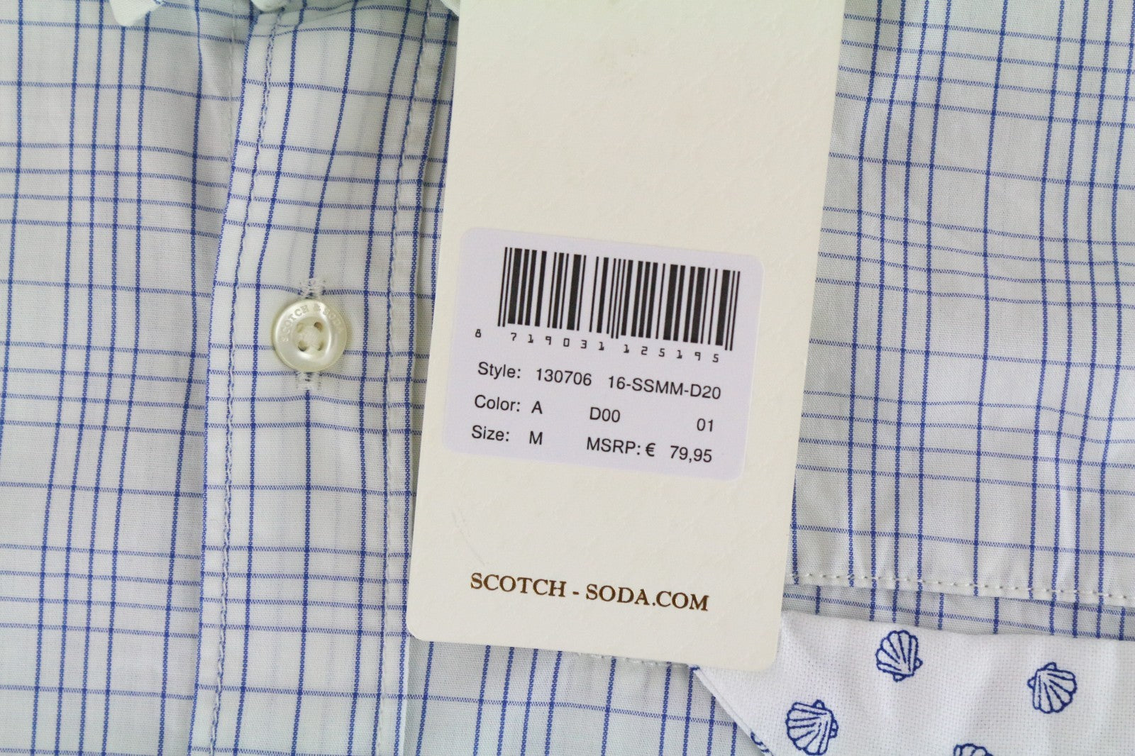 SCOTCH & SODA Ams Couture Men Shirt M Slim Collared Cotton Blue Checked