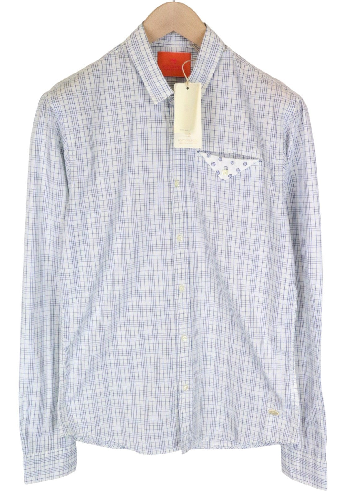 SCOTCH & SODA Ams Couture Men Shirt M Slim Fit Cotton Blue Checked Button-Up