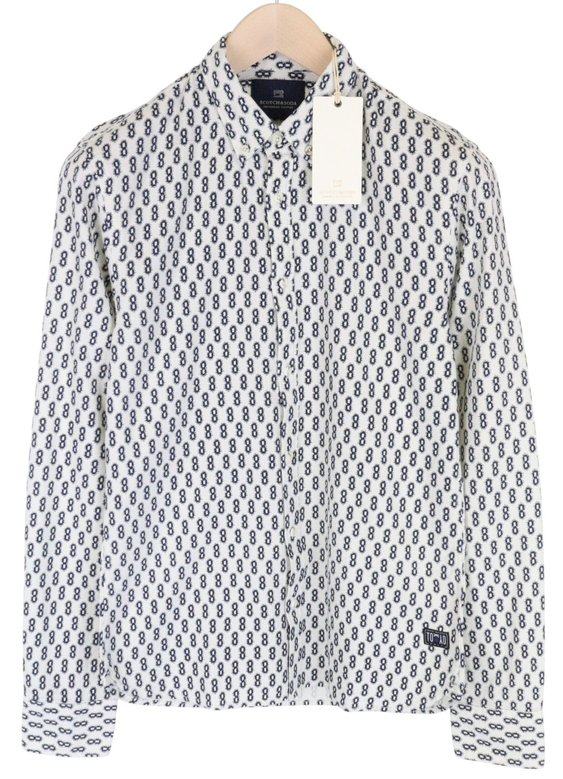 SCOTCH & SODA Ams Couture Men Shirt S Off-White Pure Cotton Patterned Button-Up