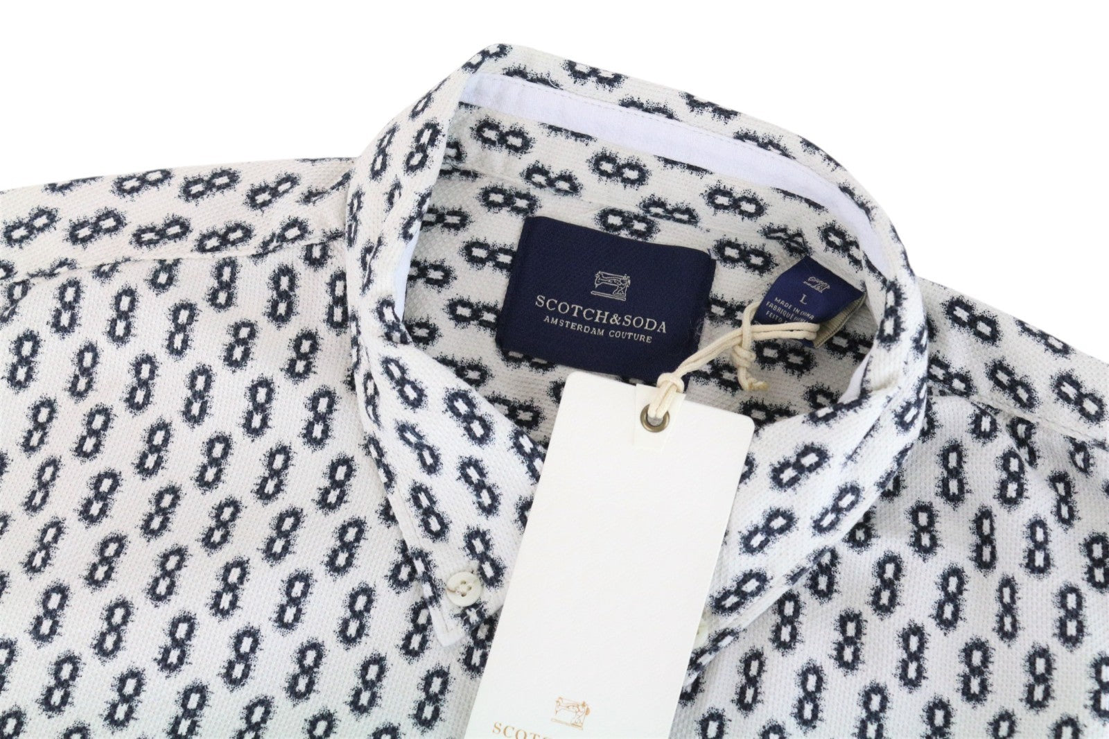 SCOTCH & SODA Ams Couture Men Shirt L Off-White Cotton Patterned Button-Up