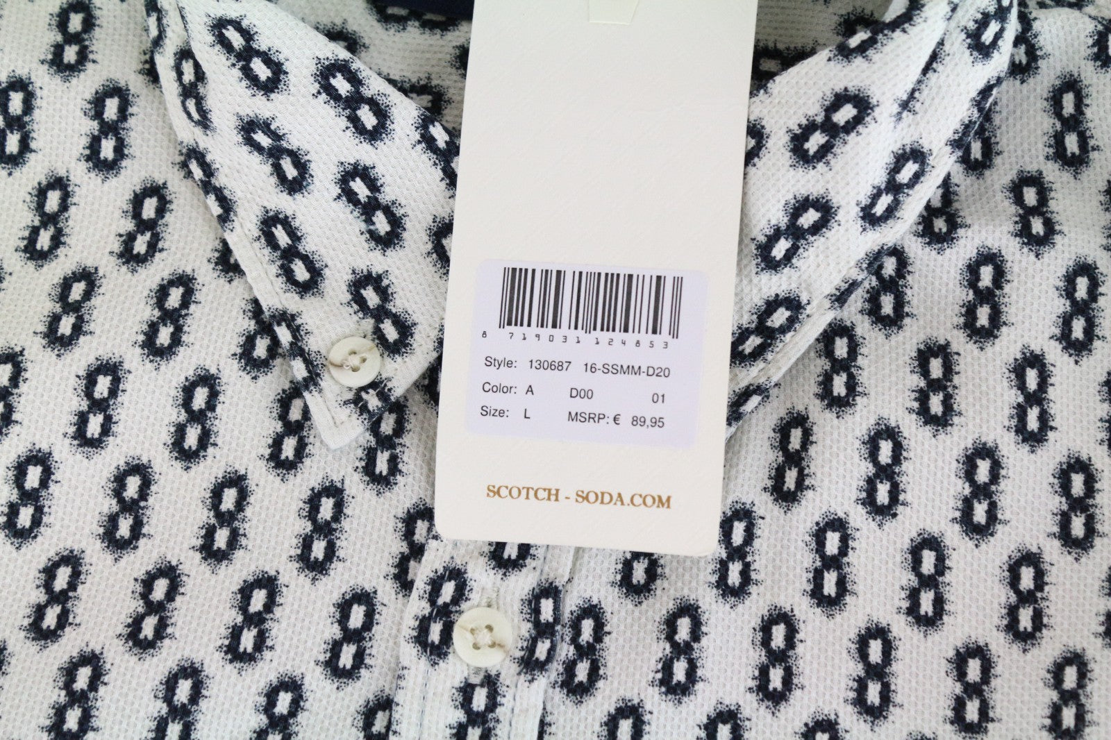 SCOTCH & SODA Ams Couture Men Shirt L Off-White Cotton Patterned Button-Up
