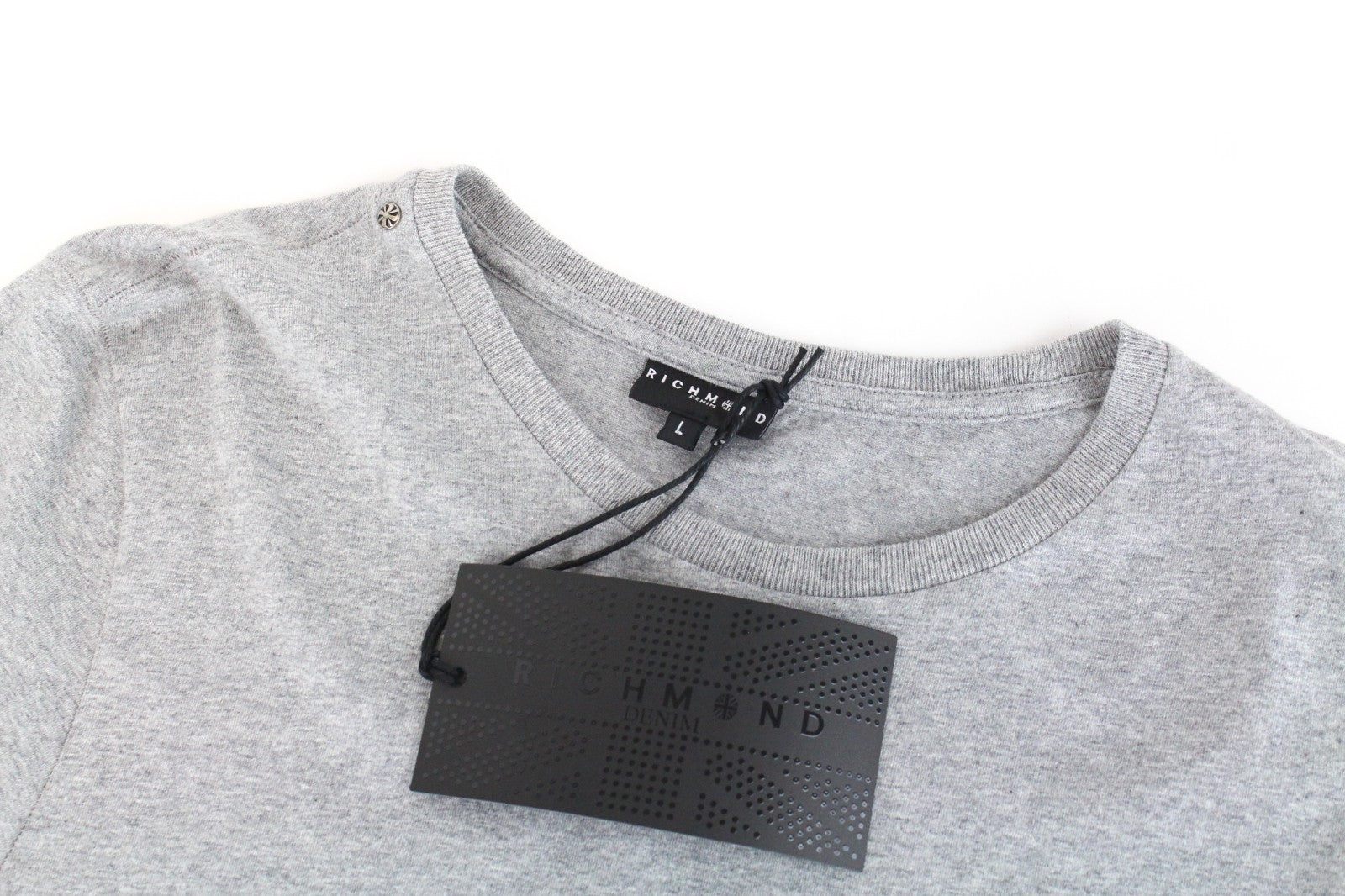 RICHMOND  Men T-Shirt L Grey Short Sleeved Logo Casual Pull On