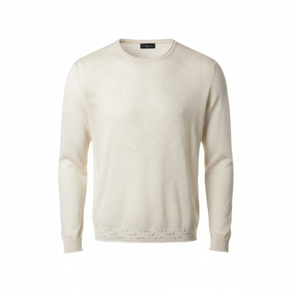 RICHMOND  Men Sweatshirt 50 Beige Linen Blend Lightweight Long Sleeved Pull On