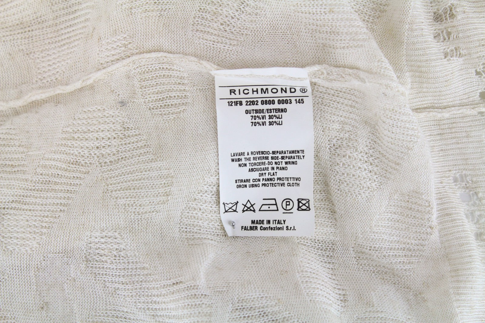 RICHMOND  Men Sweatshirt 50 Beige Linen Blend Lightweight Long Sleeved Pull On