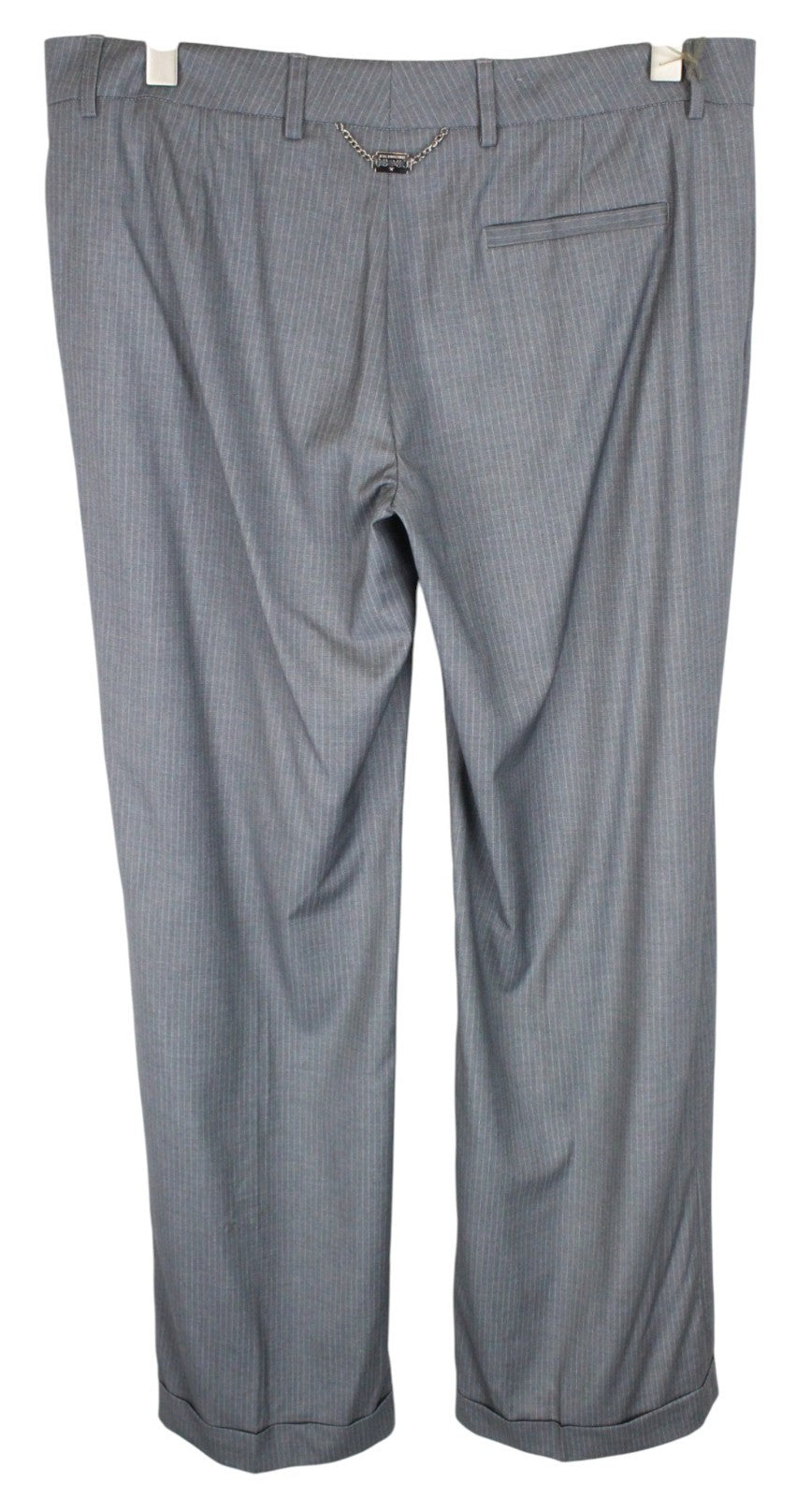 RICHMOND  Men Trousers 50 Grey Stretch Striped Pleated Front Turn-Up Formal