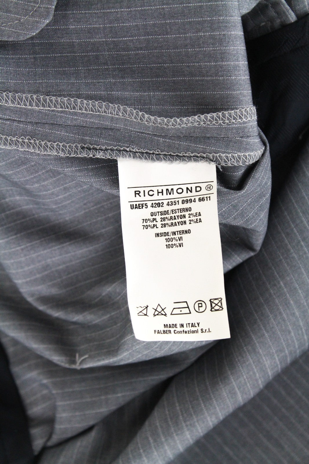 RICHMOND  Men Trousers 50 Grey Stretch Striped Pleated Front Turn-Up Formal