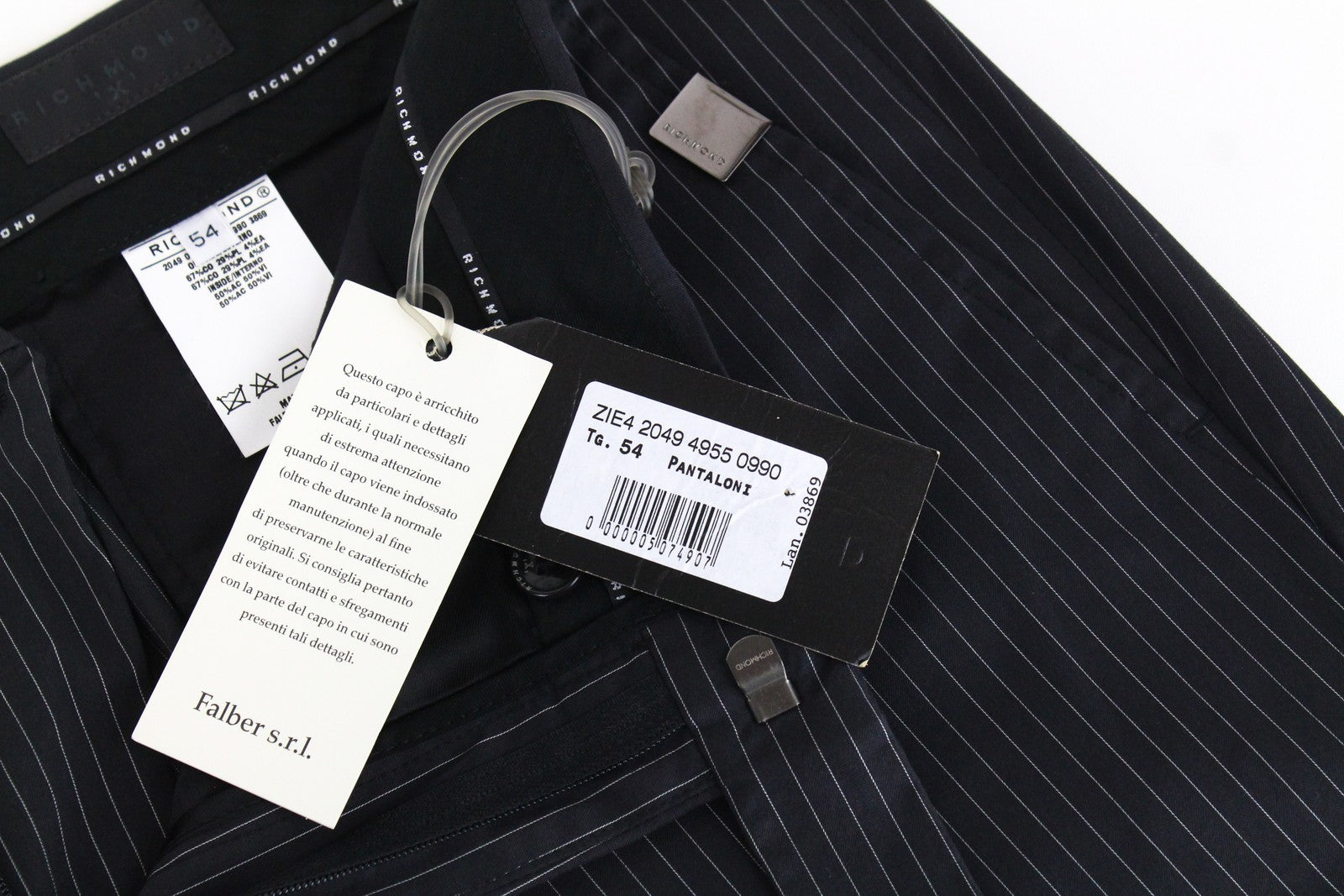 RICHMOND  Men Trousers 54 Grey Cotton Blend Stretch Striped Pattern Formal