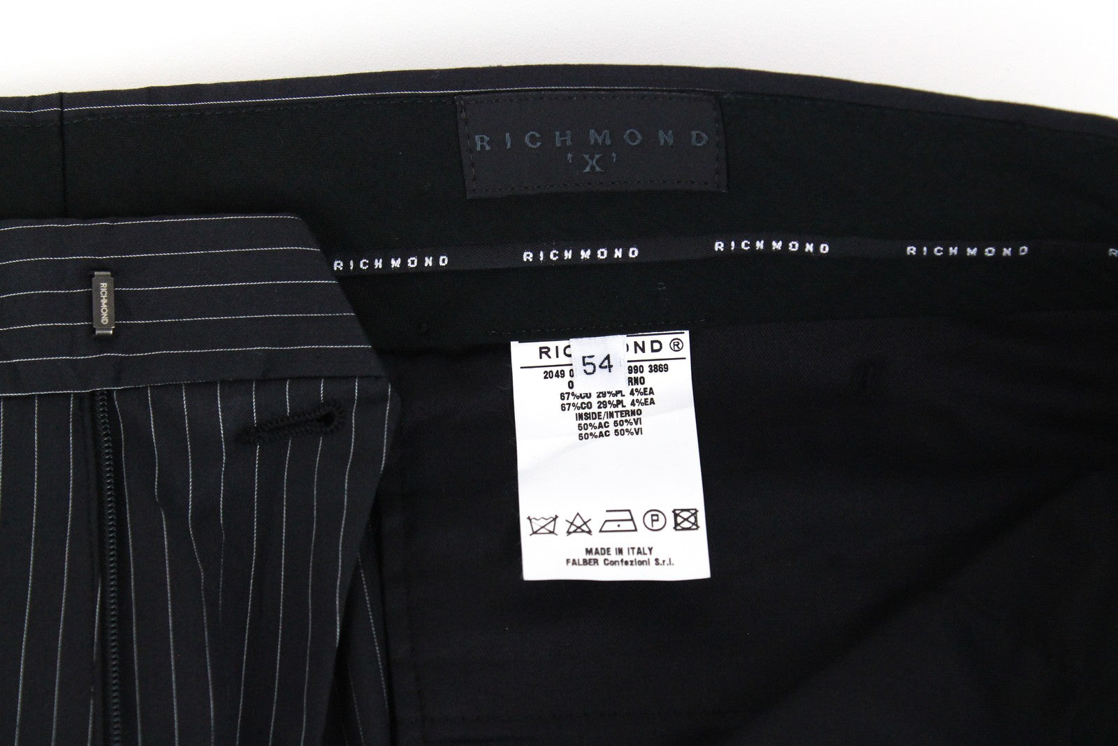 RICHMOND  Men Trousers 54 Grey Cotton Blend Stretch Striped Pattern Formal