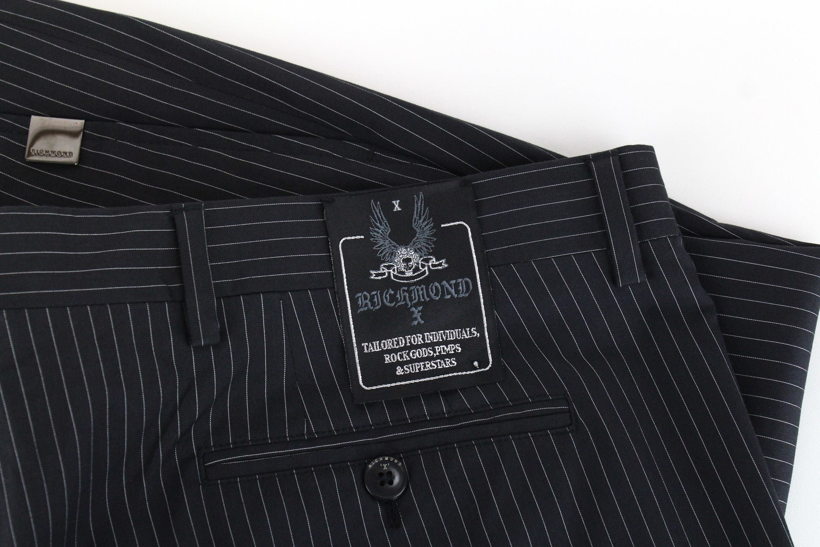 RICHMOND  Men Trousers 54 Grey Cotton Blend Stretch Striped Pattern Formal