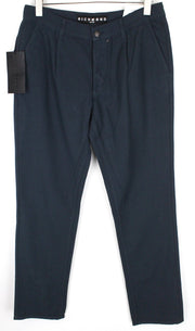 RICHMOND  Men Trousers 48 Blue Cotton Linen Button-Fly Casual Slit Pocket