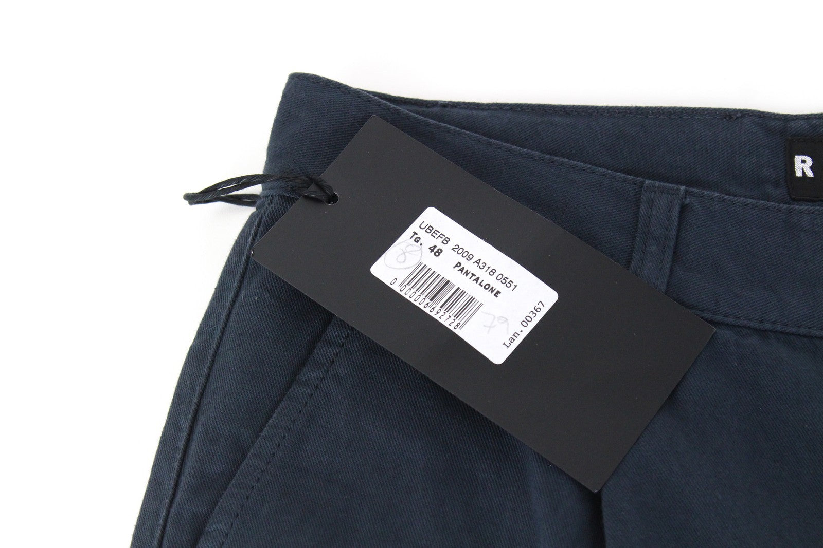 RICHMOND  Men Trousers 48 Blue Cotton Linen Button-Fly Casual Slit Pocket