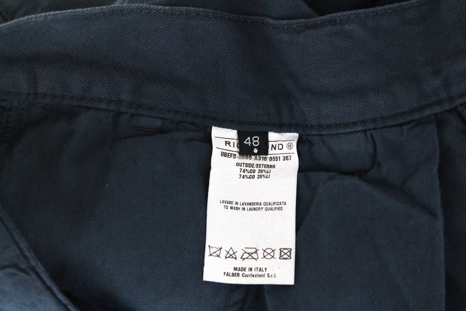 RICHMOND  Men Trousers 48 Blue Cotton Linen Button-Fly Casual Slit Pocket
