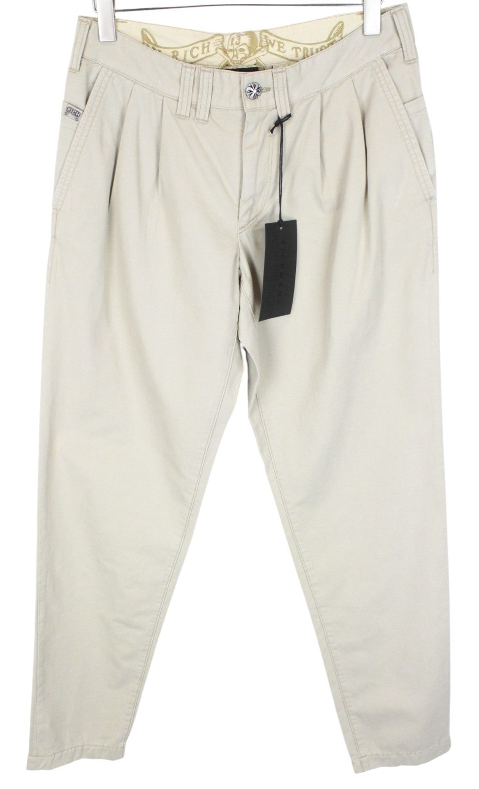 RICHMOND  Men Trousers 48 Beige Pleated Front Slit Pocket Casual