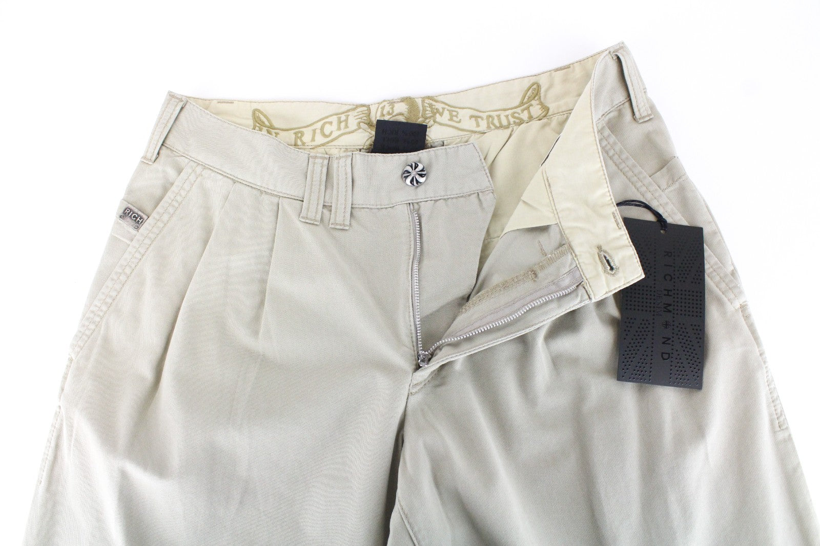 RICHMOND  Men Trousers 48 Beige Pleated Front Slit Pocket Casual