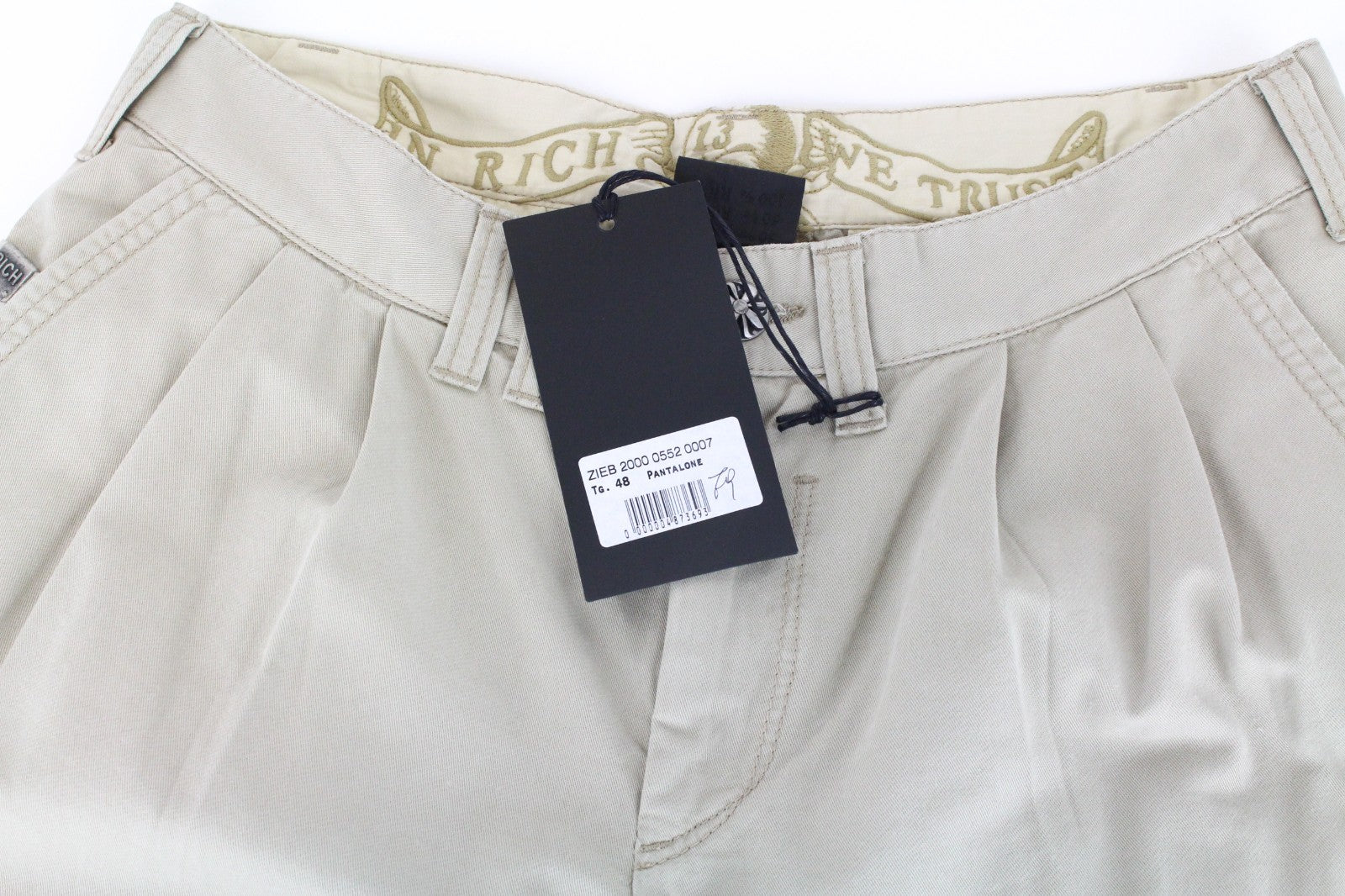 RICHMOND  Men Trousers 48 Beige Pleated Front Slit Pocket Casual