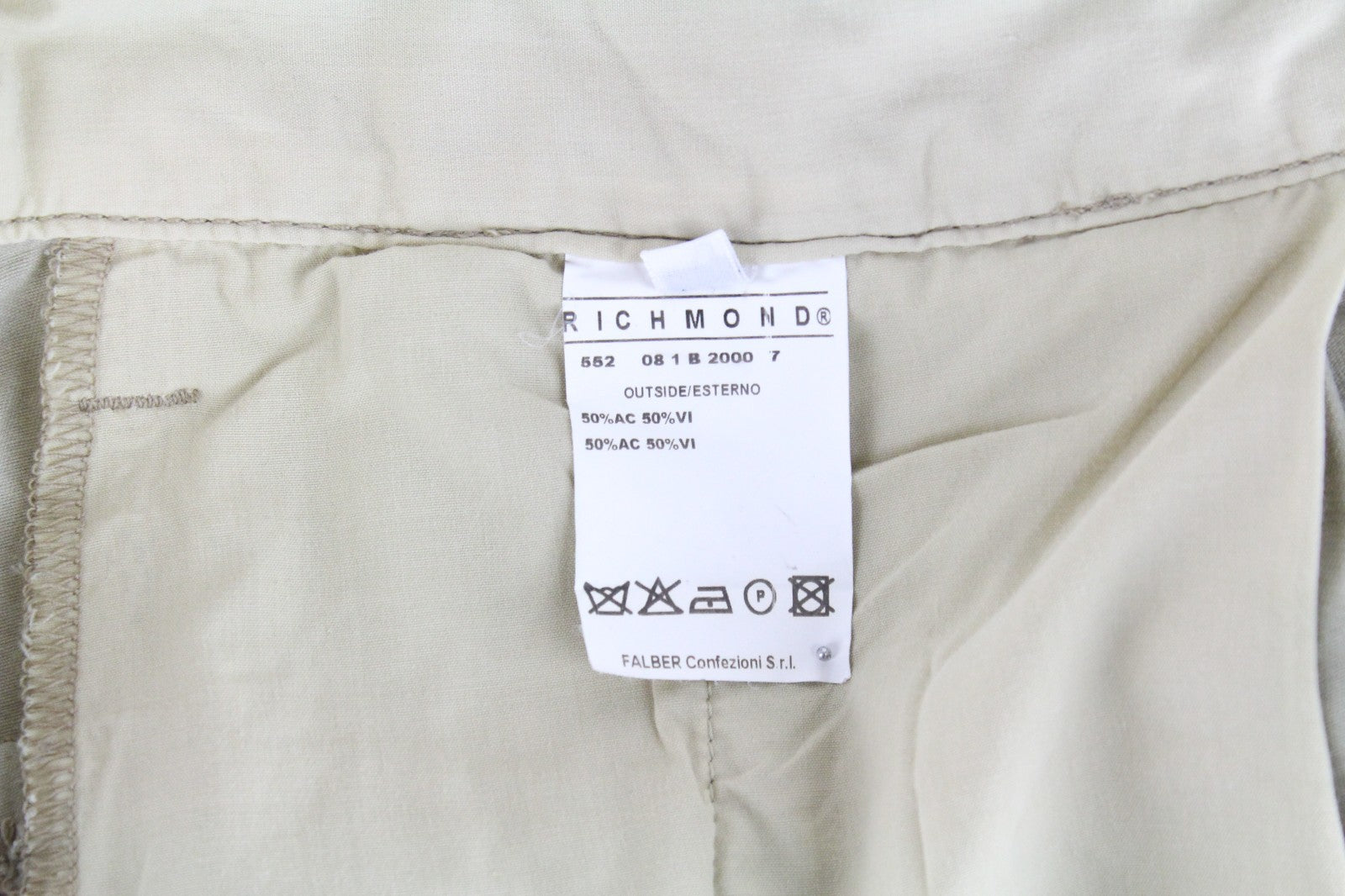 RICHMOND  Men Trousers 48 Beige Pleated Front Slit Pocket Casual