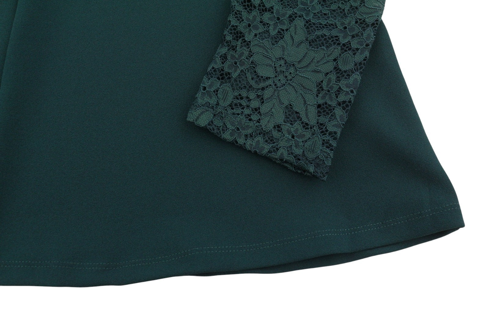 ANNA FIELD Women Dress S PETITE Green Laced Round Collar 3/4 Sleeves Midi